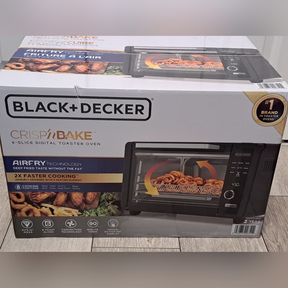 New Black & Decker Bake & Crisp 6 Slice Air Fry Toaster Oven - Black
